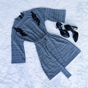 NWT | Y.A.S. | Checkered 3/4 Sleeve Belted Knit Dress Knee Length